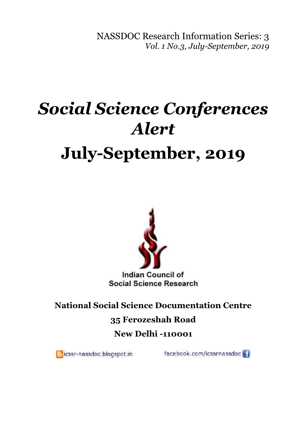 Social Science Conferences Alert July-September, 2019