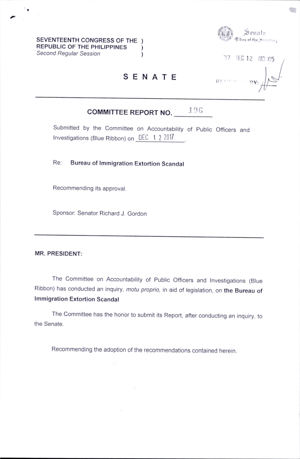 COMMITTEE REPORT NO. J N G