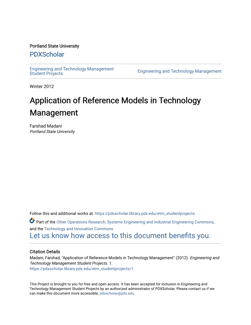 Application of Reference Models in Technology Management