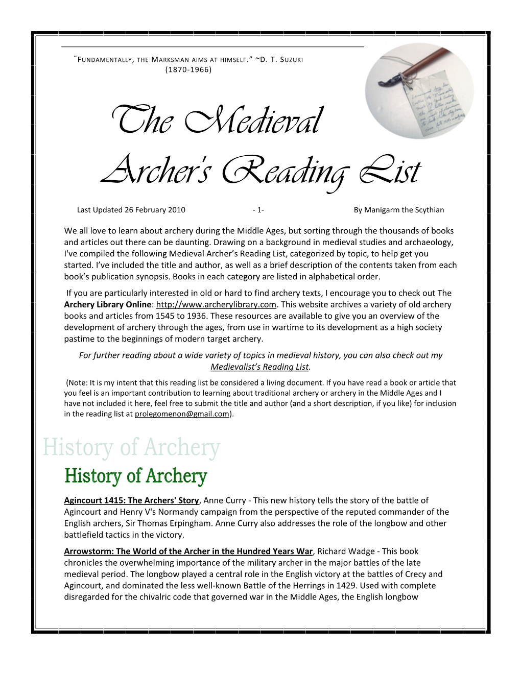 The Medieval Archer's Reading List