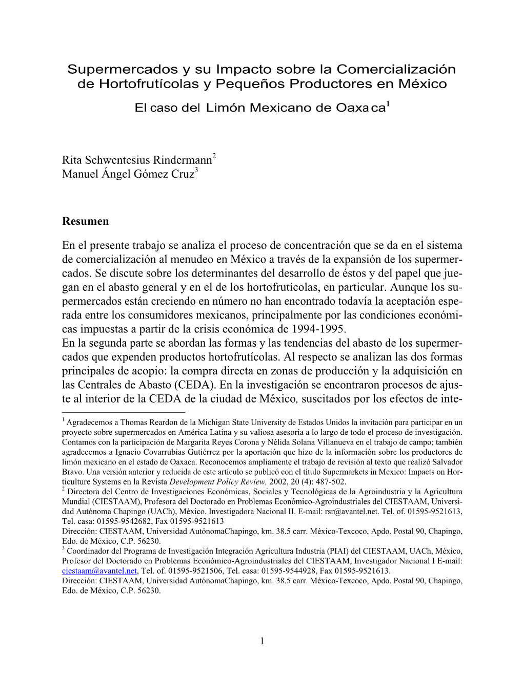 Supermercados Y Su Impacto Sobre La Comercialización De Hortofrutícolas Y Pequeños Productores En México El Caso Del Limón Mexicano De Oaxa Ca1