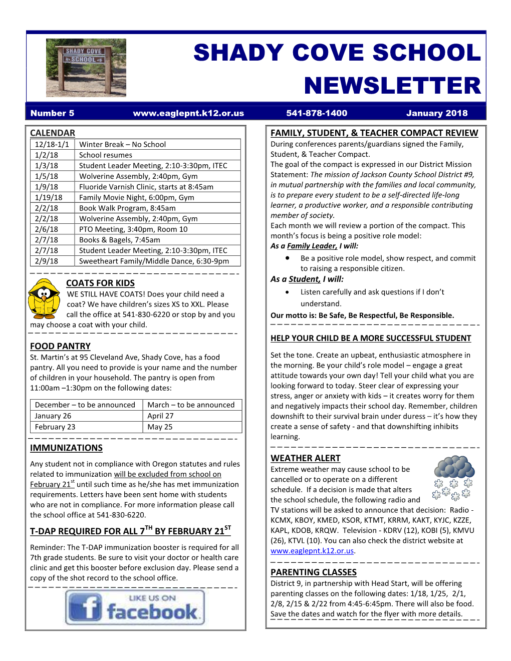 Shady Cove School Newsletter