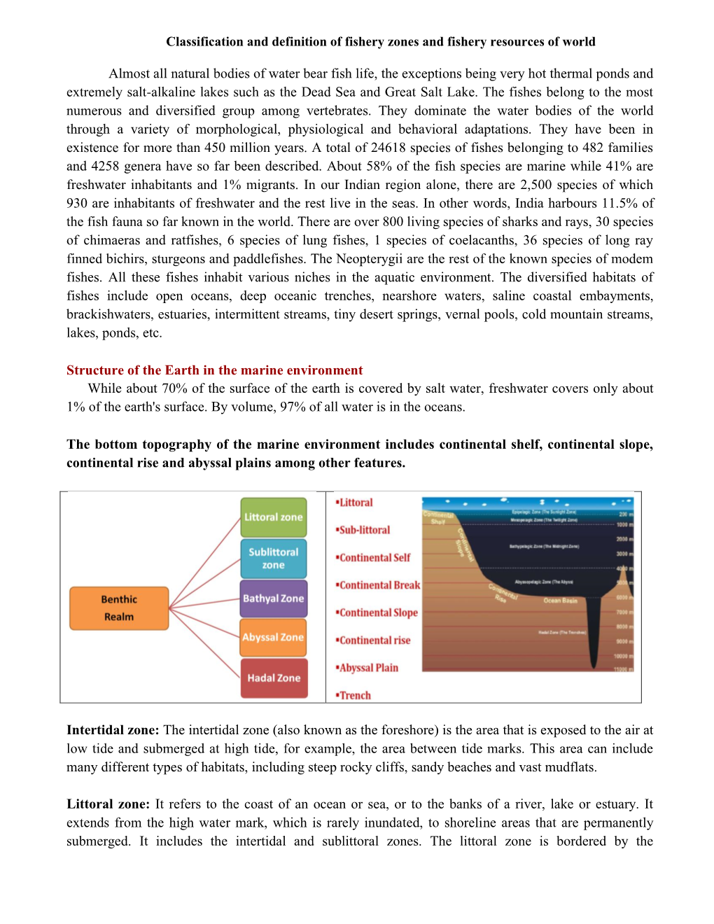 Classification and Definition of Fishery Zones and Fishery Resources of World