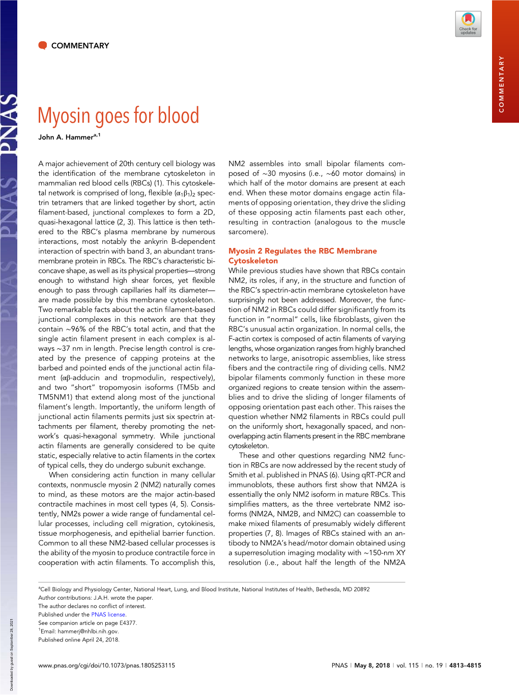 Myosin Goes for Blood COMMENTARY John A
