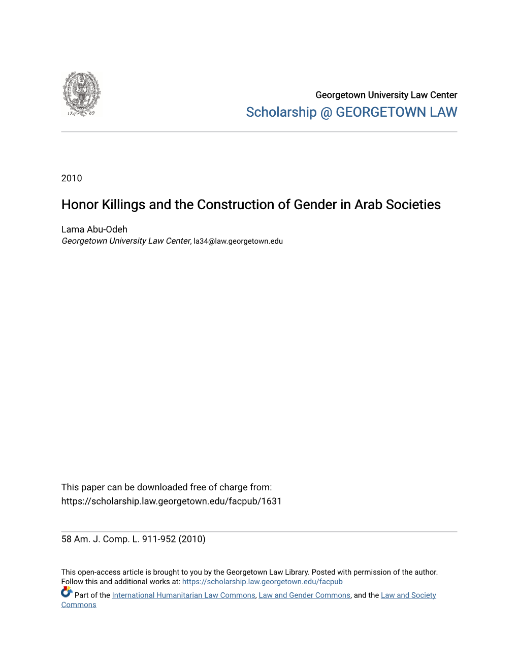 Honor Killings and the Construction of Gender in Arab Societies
