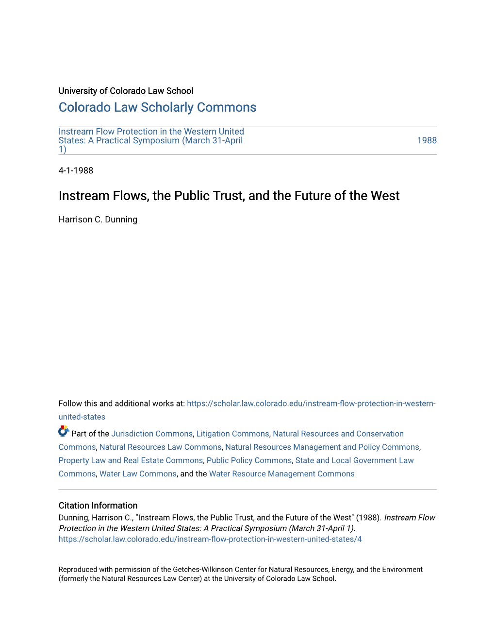 Instream Flows, the Public Trust, and the Future of the West