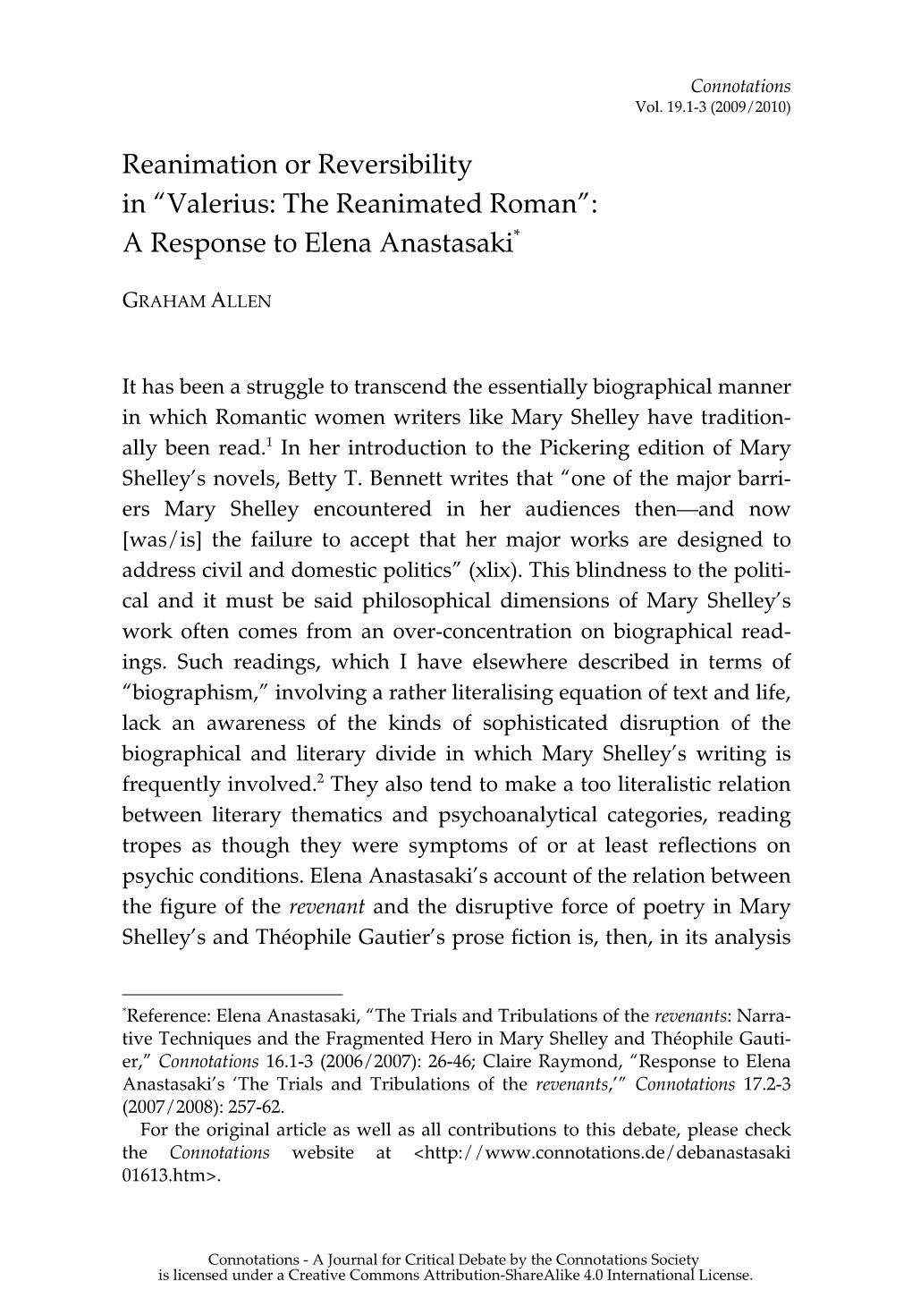 Valerius: the Reanimated Roman”: a Response to Elena Anastasaki*