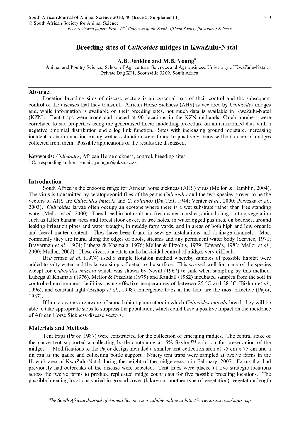 Breeding Sites of Culicoides Midges in Kwazulu-Natal