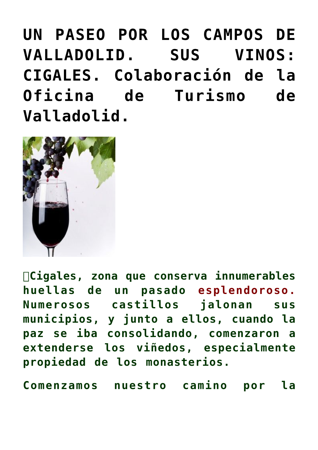 CIGALES. Colaboración De La Oficina De Turismo De Valladolid