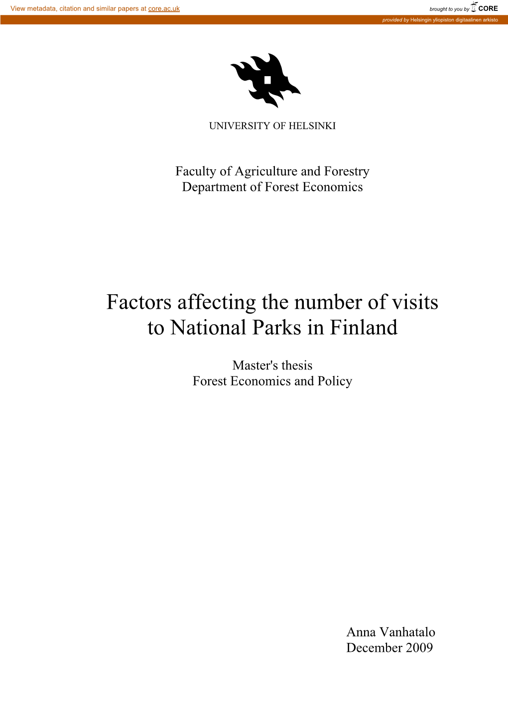 Factors Affecting the Number of Visits to National Parks in Finland