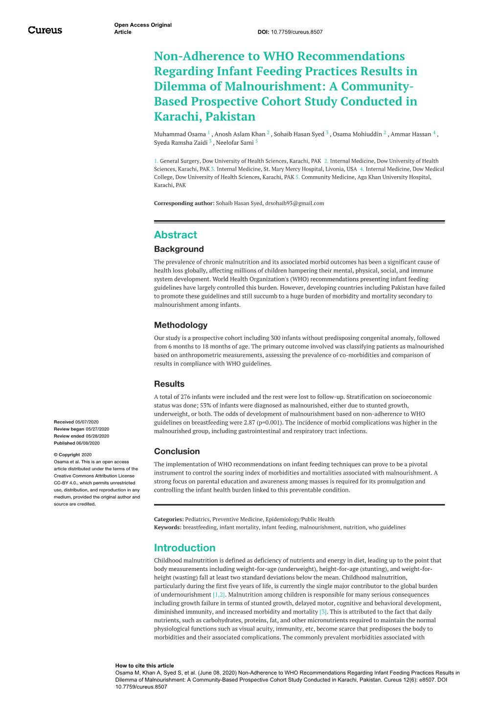 Non-Adherence to WHO Recommendations Regarding Infant Feeding Practices Results in Dilemma of Malnourishment