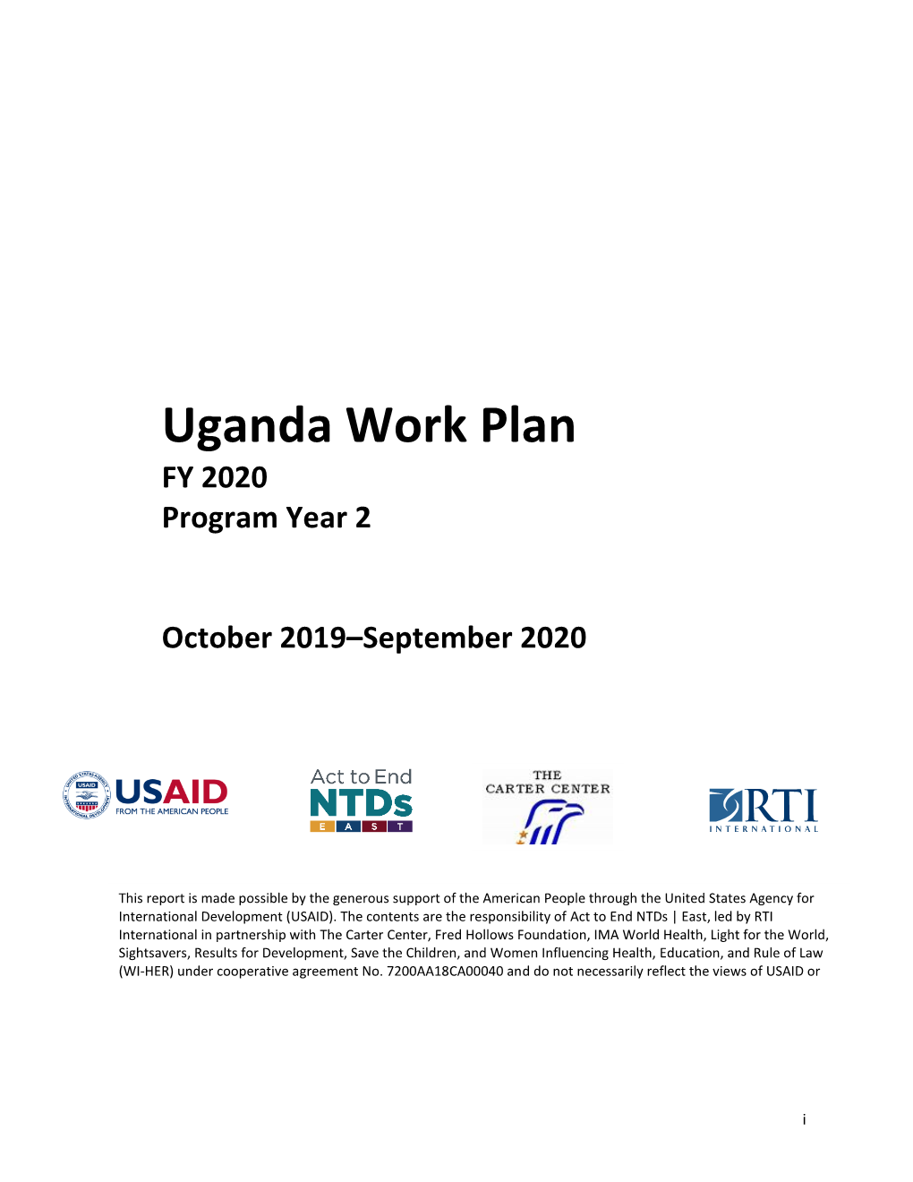Uganda Work Plan FY 2020 Program Year 2