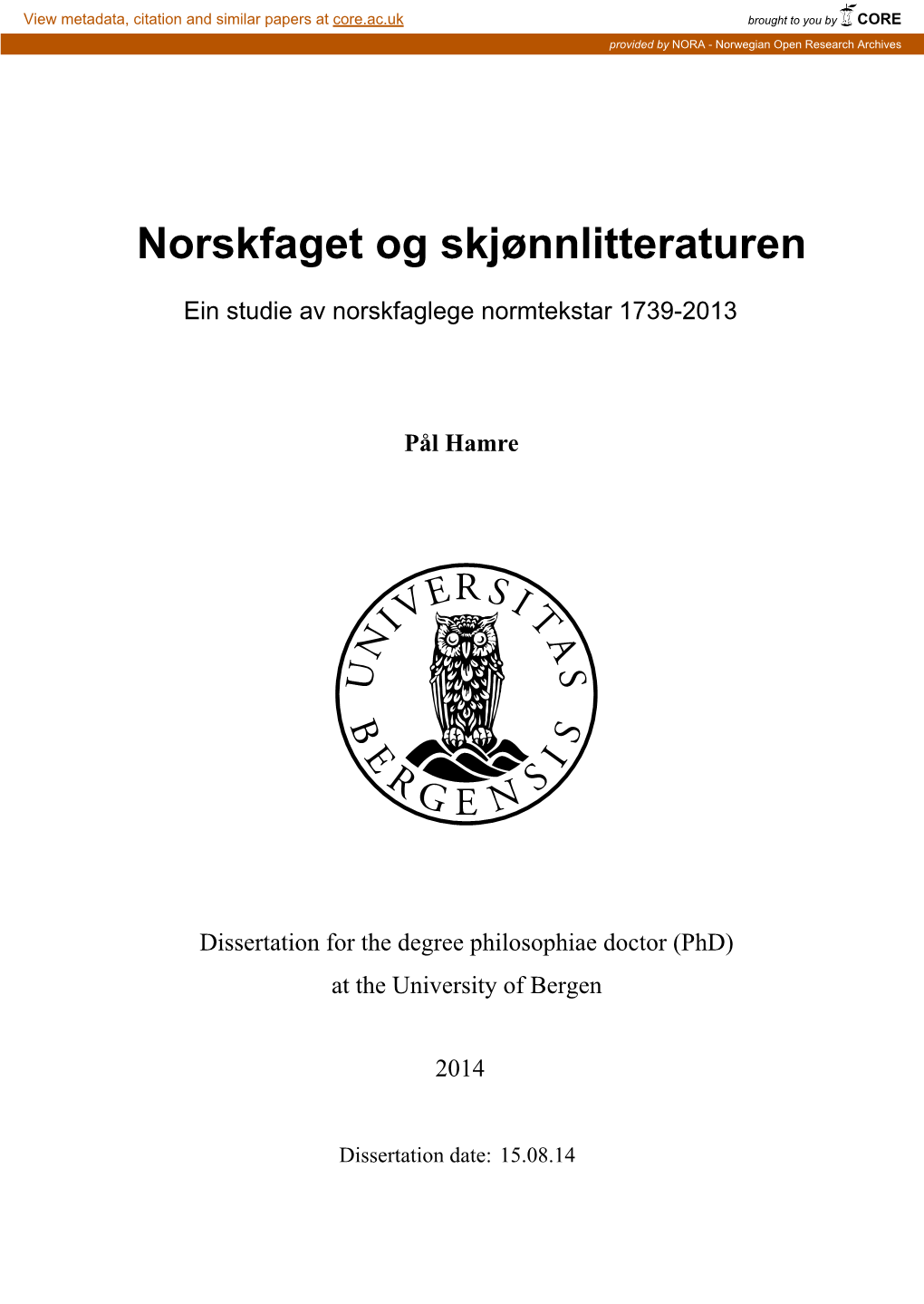 Norskfaget Og Skjønnlitteraturen