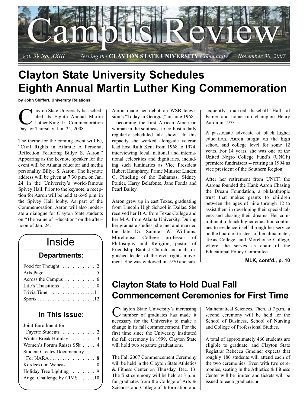 Clayton State University Schedules Eighth Annual Martin Luther King Commemoration by John Shiffert, University Relations