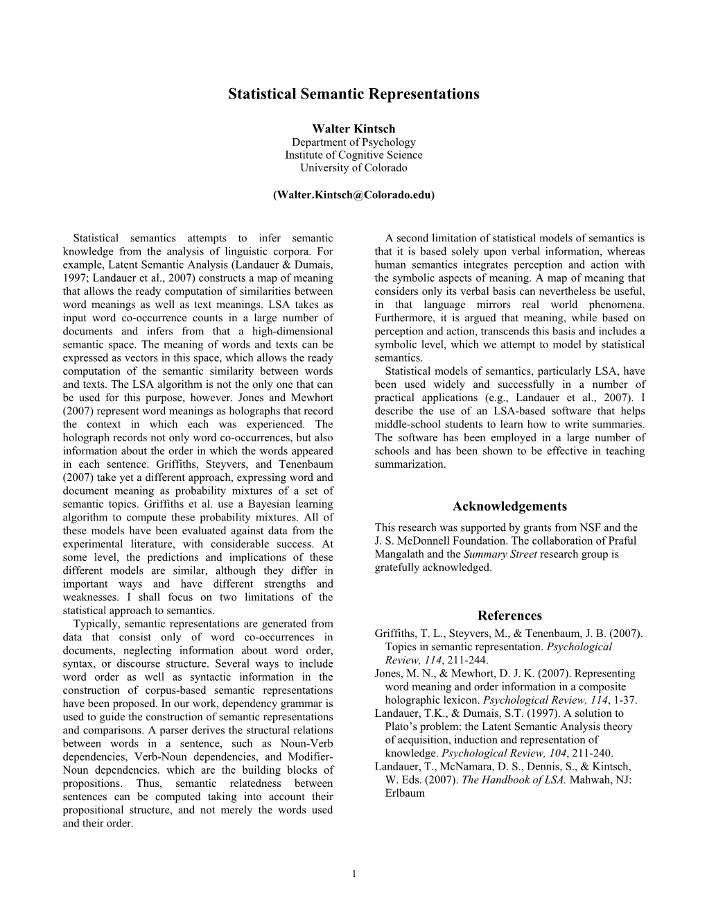 Statistical Semantic Representations