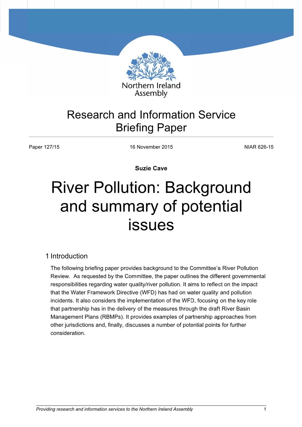 River Pollution: Background and Summary of Potential Issues