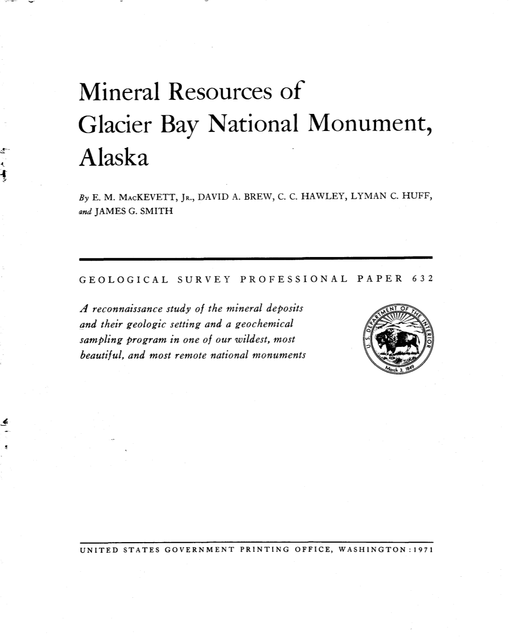 Mineral Resources of Glacier Bay National Monument, Alaska