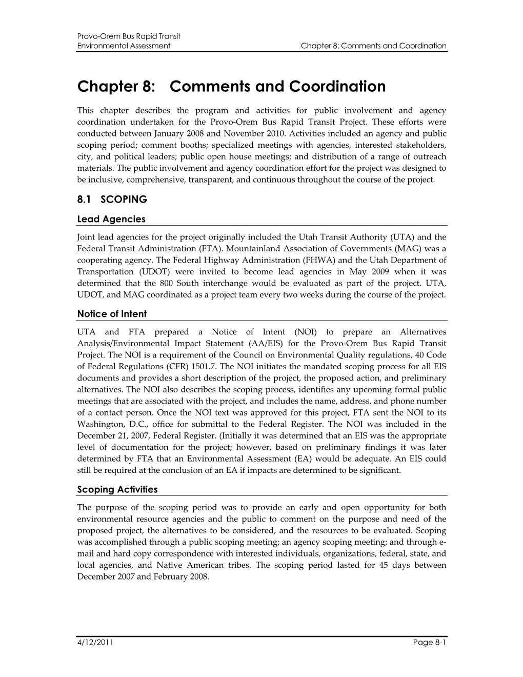 Chapter 8: Comments and Coordination