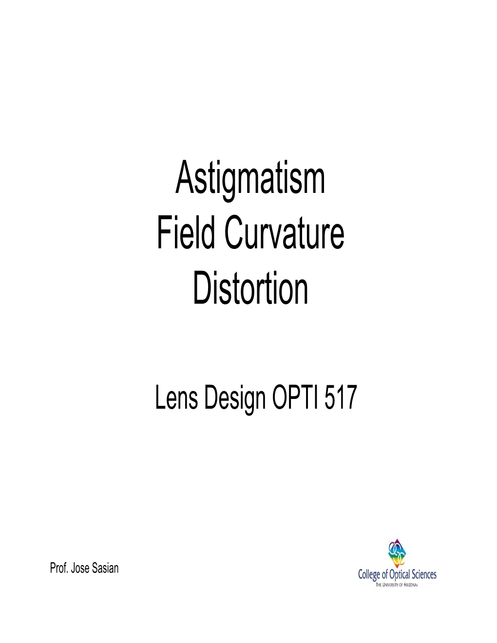 Astigmatism Field Curvature Distortion