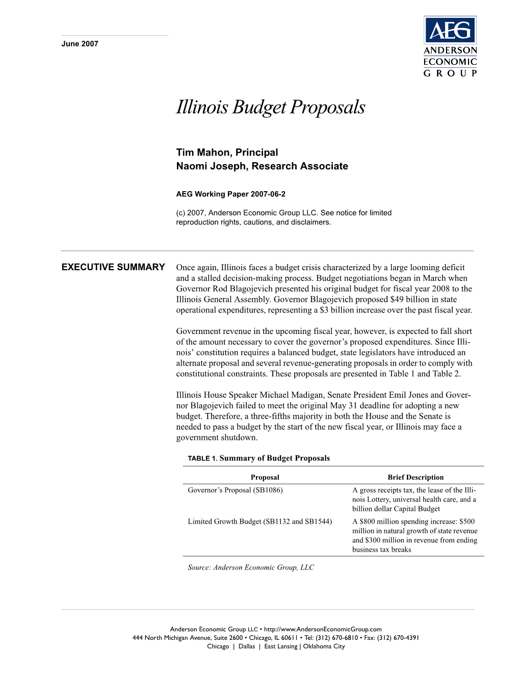 Illinois Budget Proposals