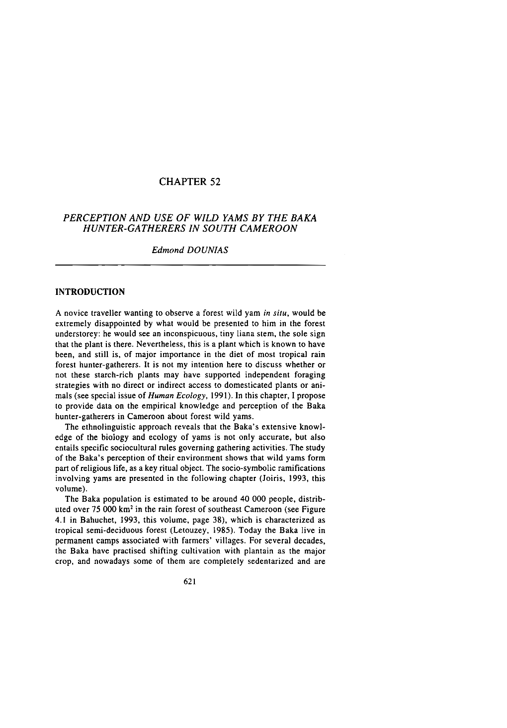 Perception and Use of Wild Yams by the Baka Hunter-Gatherers in South Cameroon