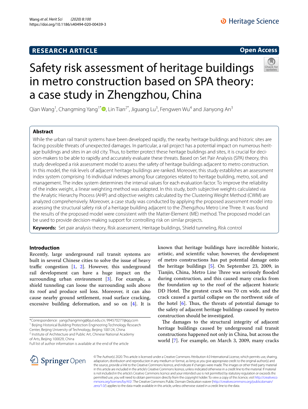 Safety Risk Assessment of Heritage Buildings in Metro Construction
