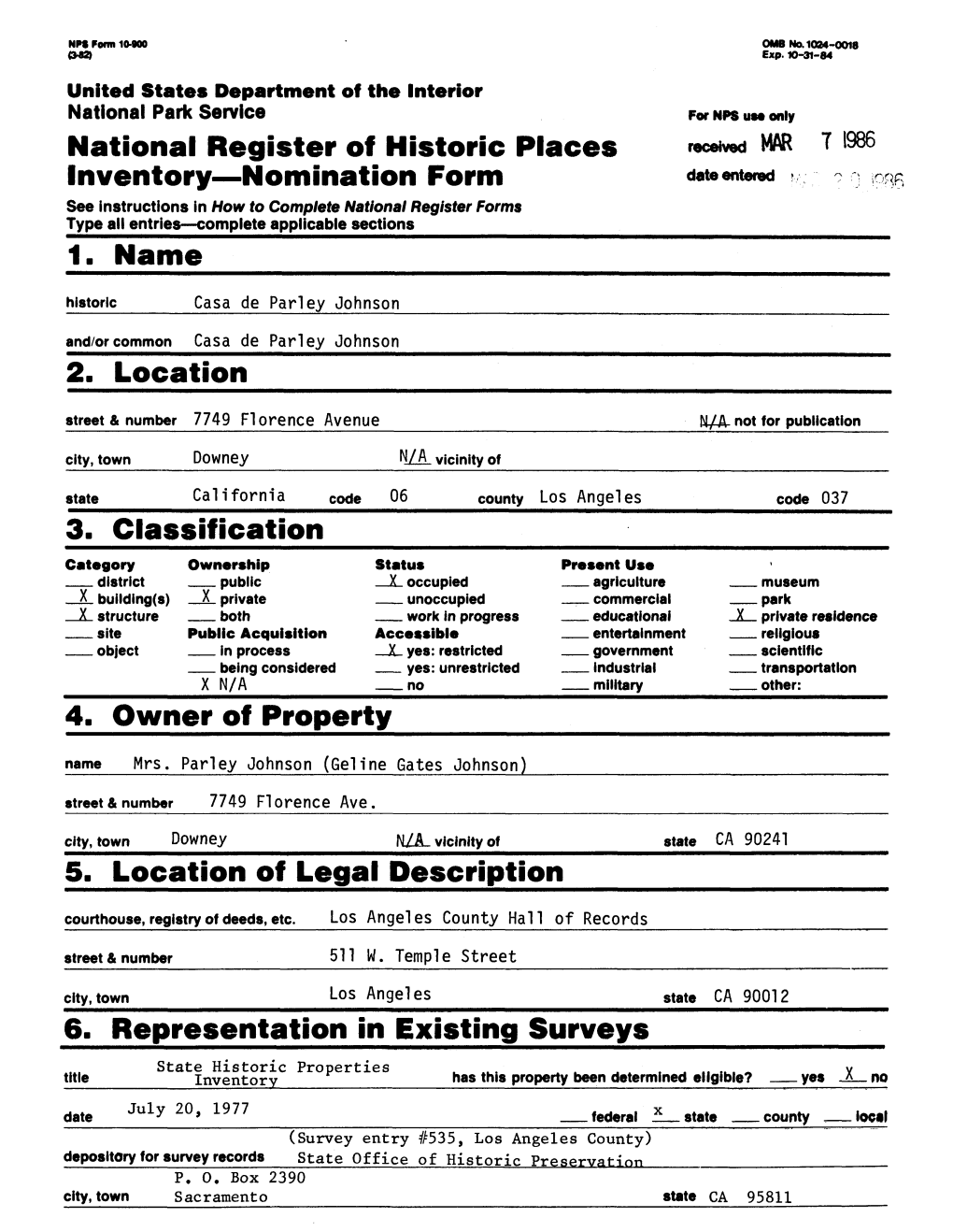 3. Classification 4. Owner Off Property