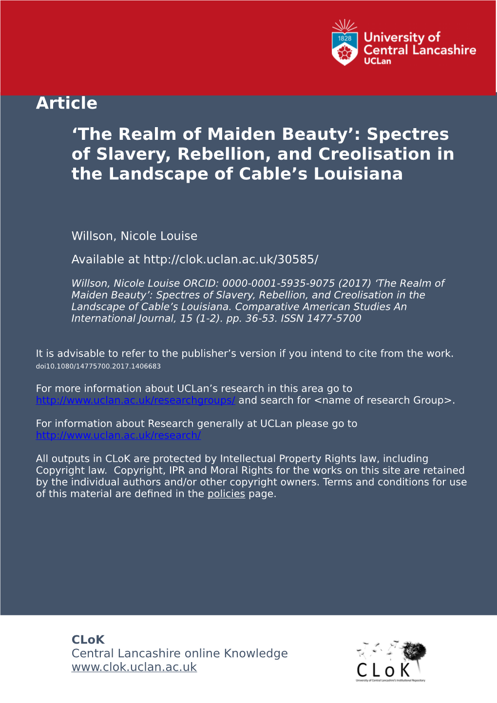 'The Realm of Maiden Beauty': Spectres of Slavery, Rebellion, And
