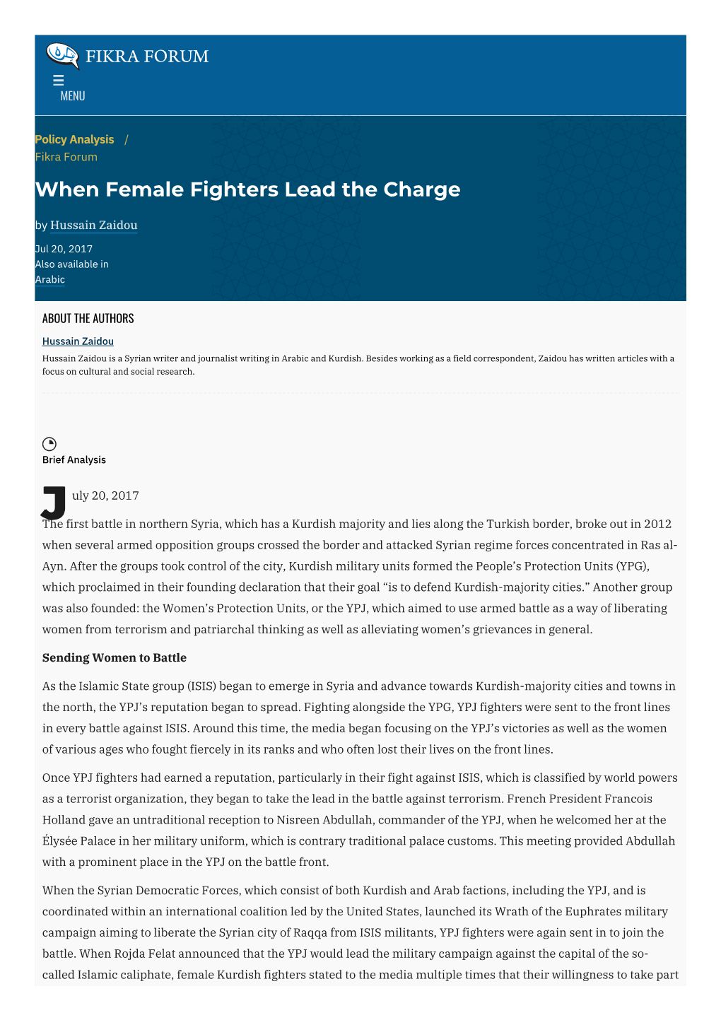 When Female Fighters Lead the Charge | the Washington Institute