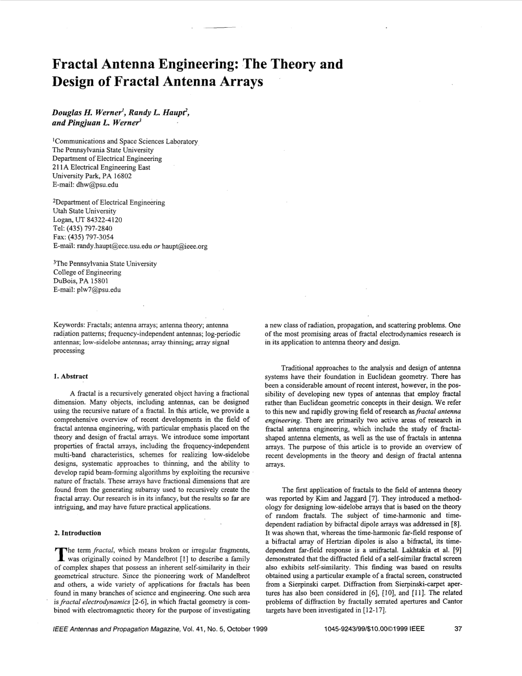 Fractal Antenna Engineering: the Theory and Design of Fractal Antenna Arrays