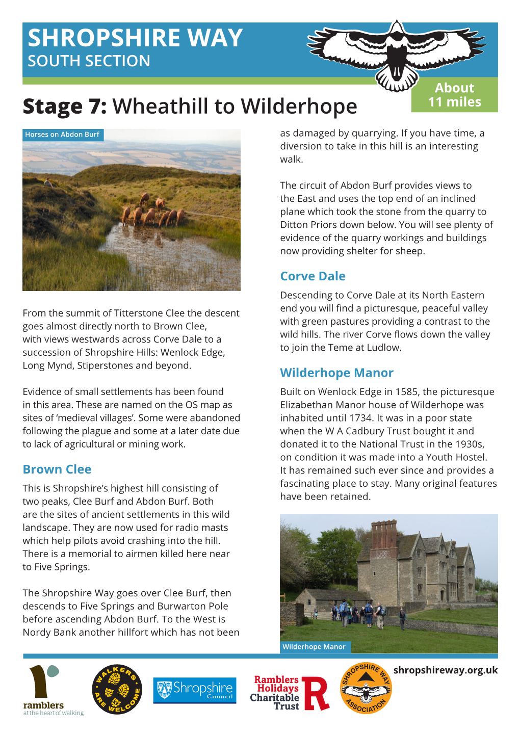 SOUTH SECTION About Stage 7: Wheathill to Wilderhope 11 Miles