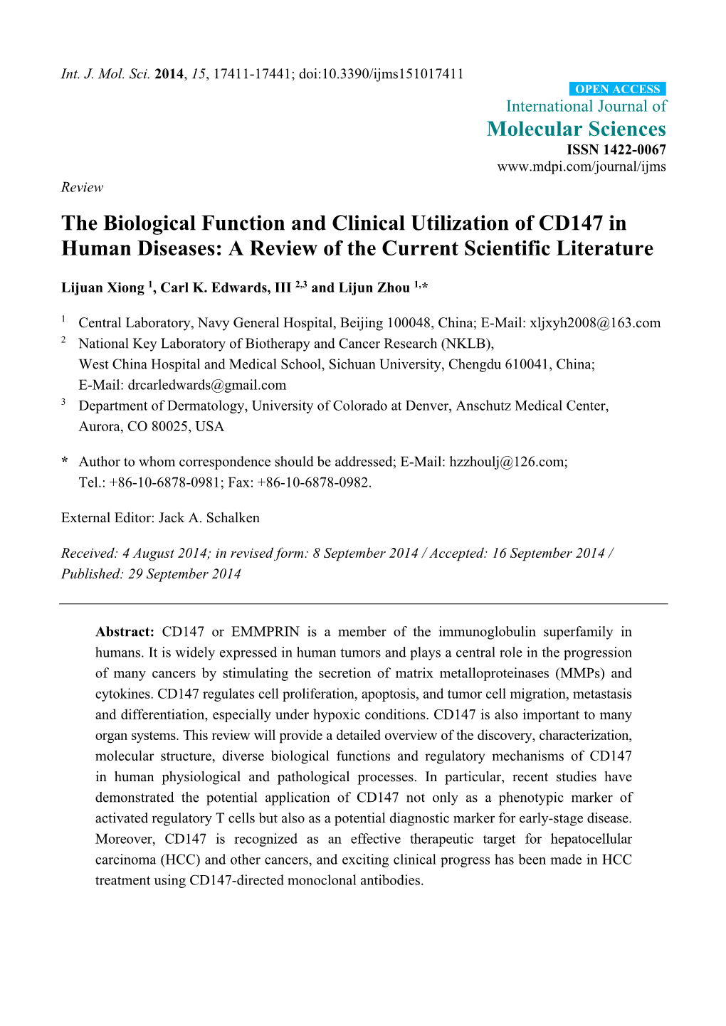 The Biological Function and Clinical Utilization of CD147 in Human Diseases: a Review of the Current Scientific Literature