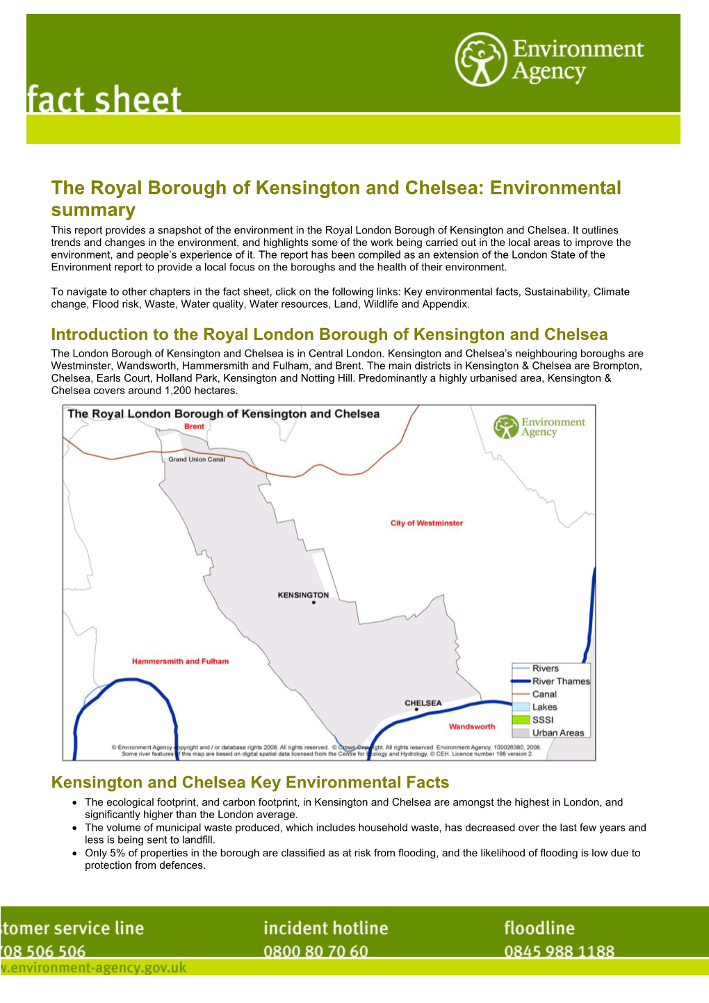 Environmental Summary This Report Provides a Snapshot of the Environment in the Royal London Borough of Kensington and Chelsea