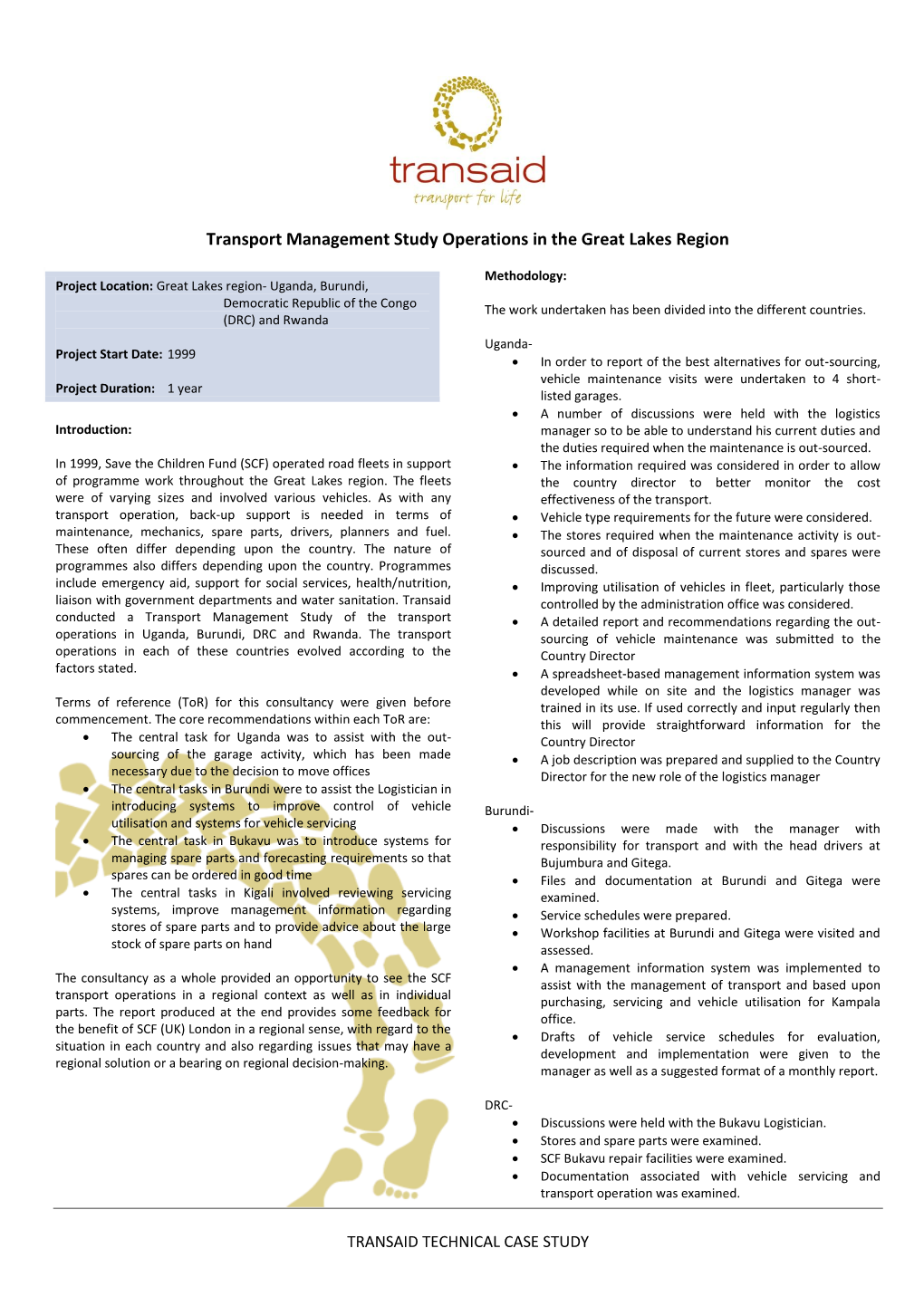 Transport Management Study Operations in the Great Lakes Region