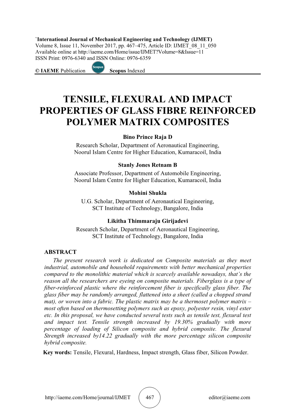 Tensile, Flexural and Impact Properties of Glass Fibre Reinforced Polymer Matrix Composites