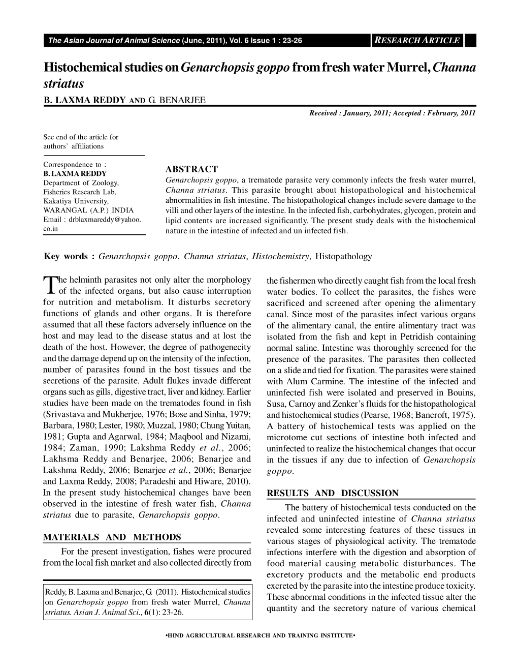 Histochemical Studies on Genarchopsis Goppofrom Fresh