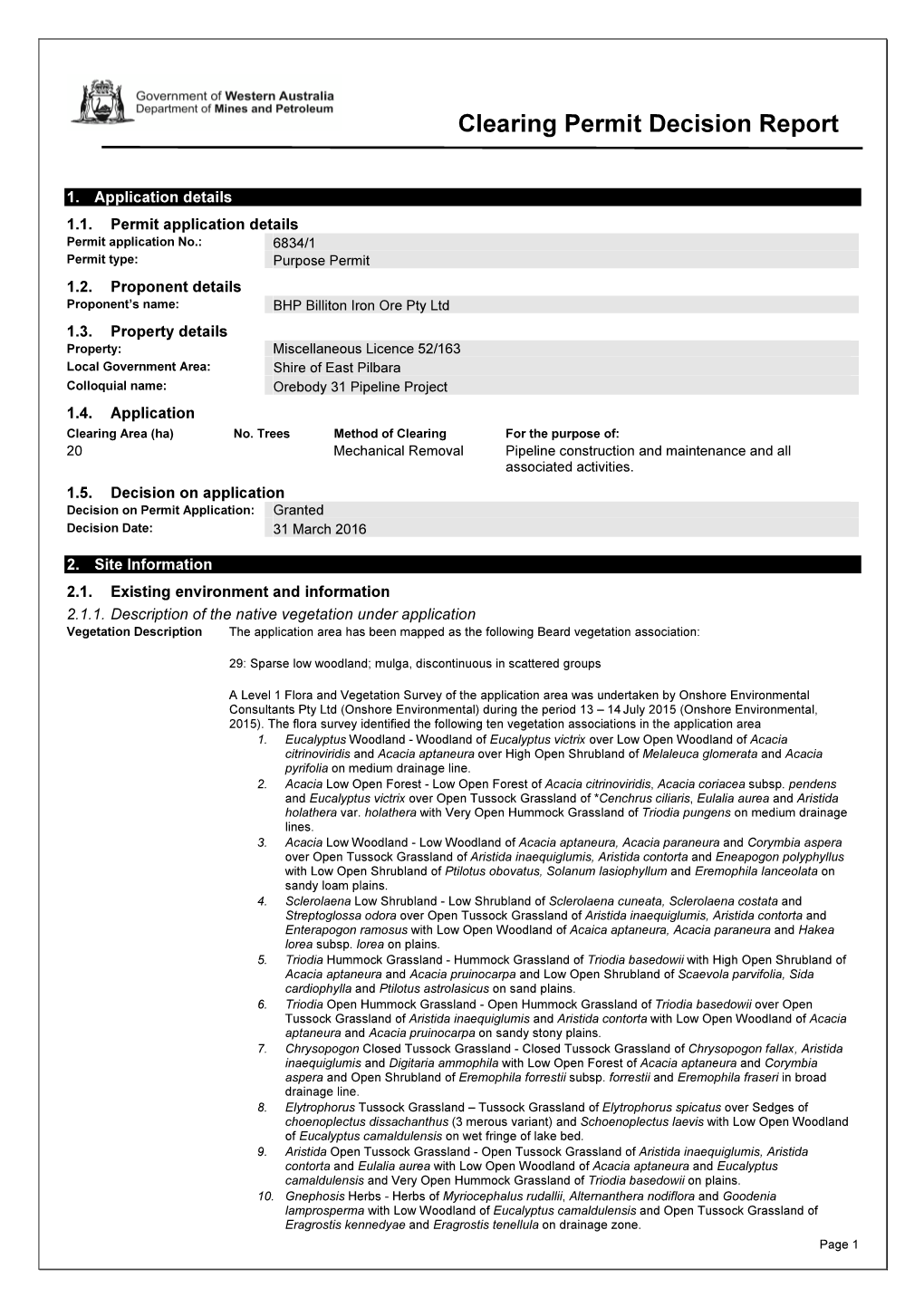 Clearing Permit Decision Report