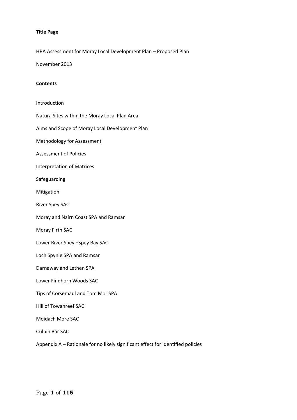 Page 1 of 115 Title Page HRA Assessment for Moray Local