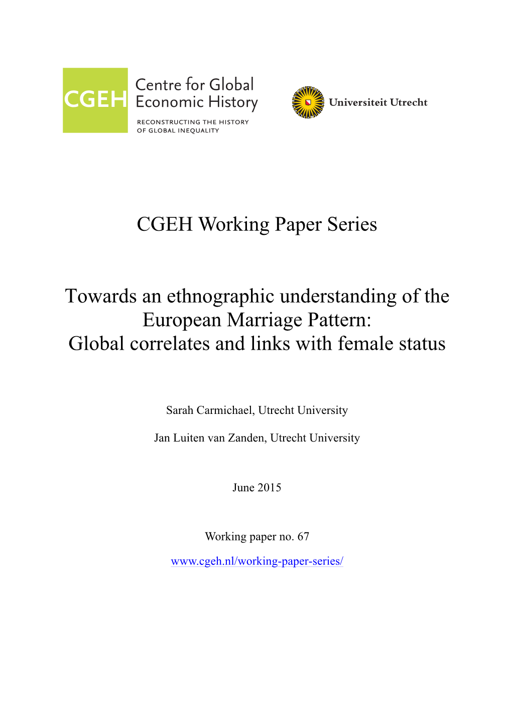 CGEH Working Paper Series Towards an Ethnographic Understanding Of