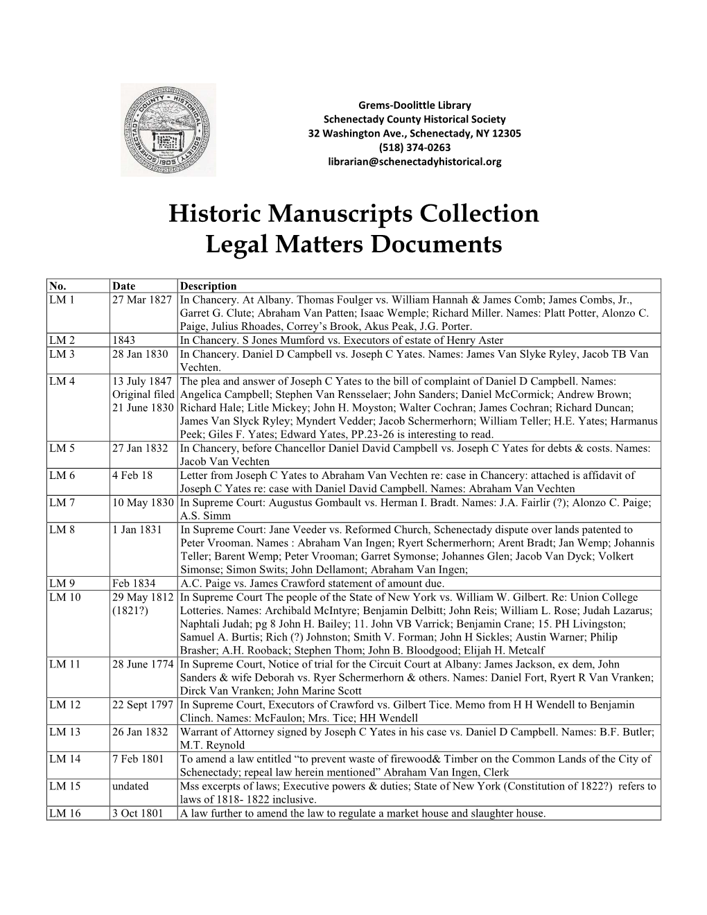 Historic Manuscripts Collection Legal Matters Documents