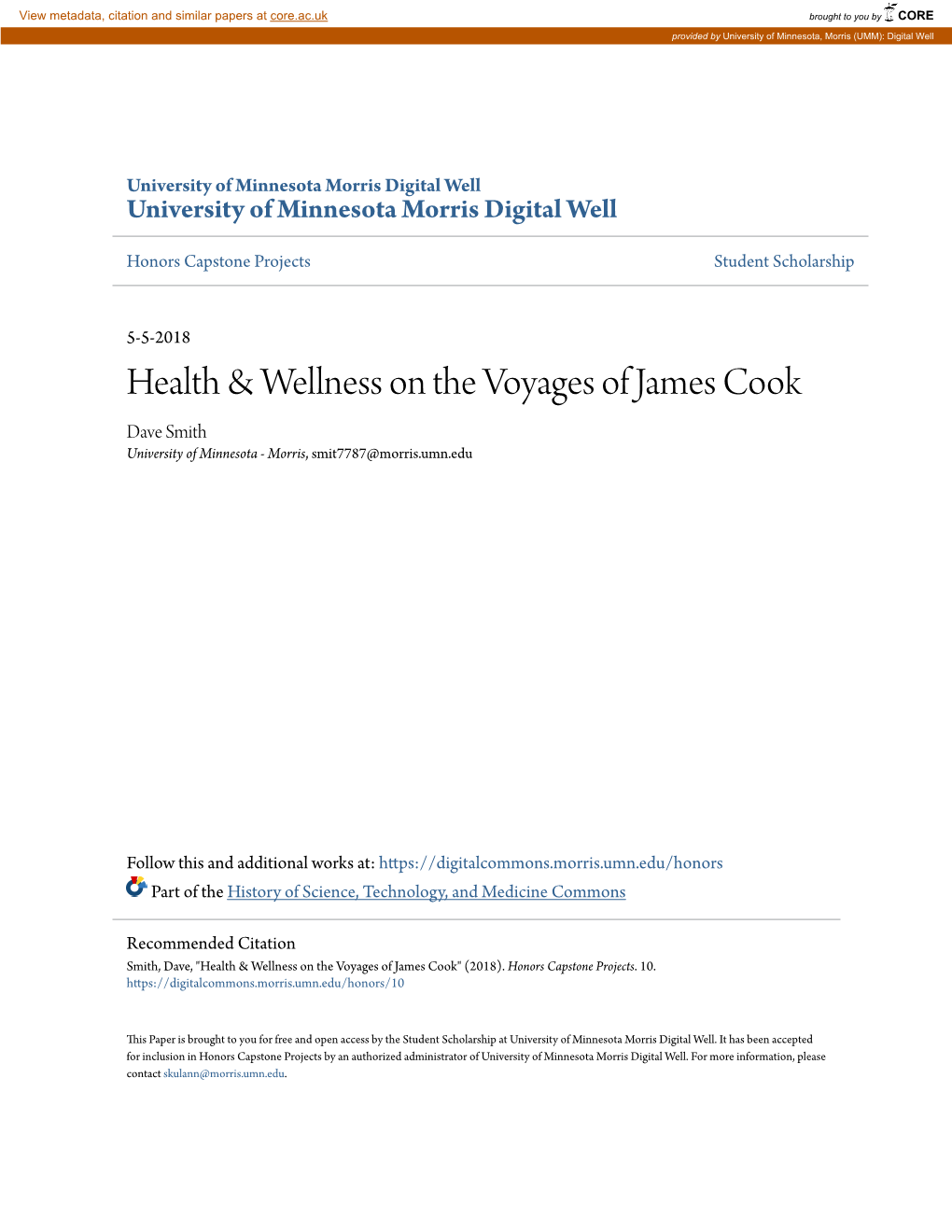 Health & Wellness on the Voyages of James Cook