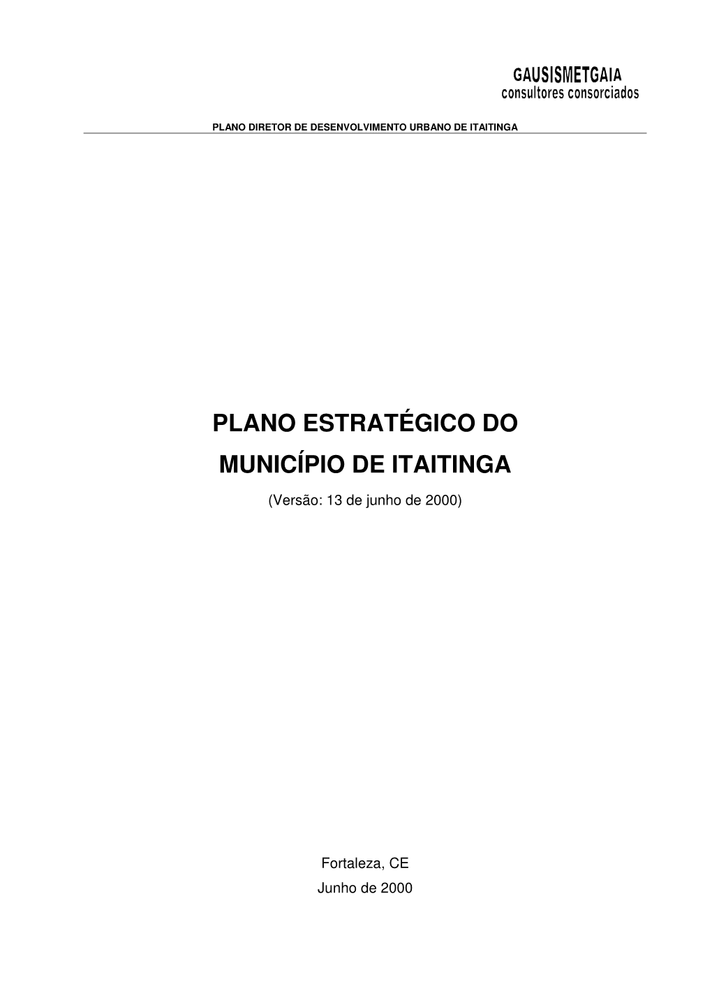 Plano Estratégico Do Município De Itaitinga