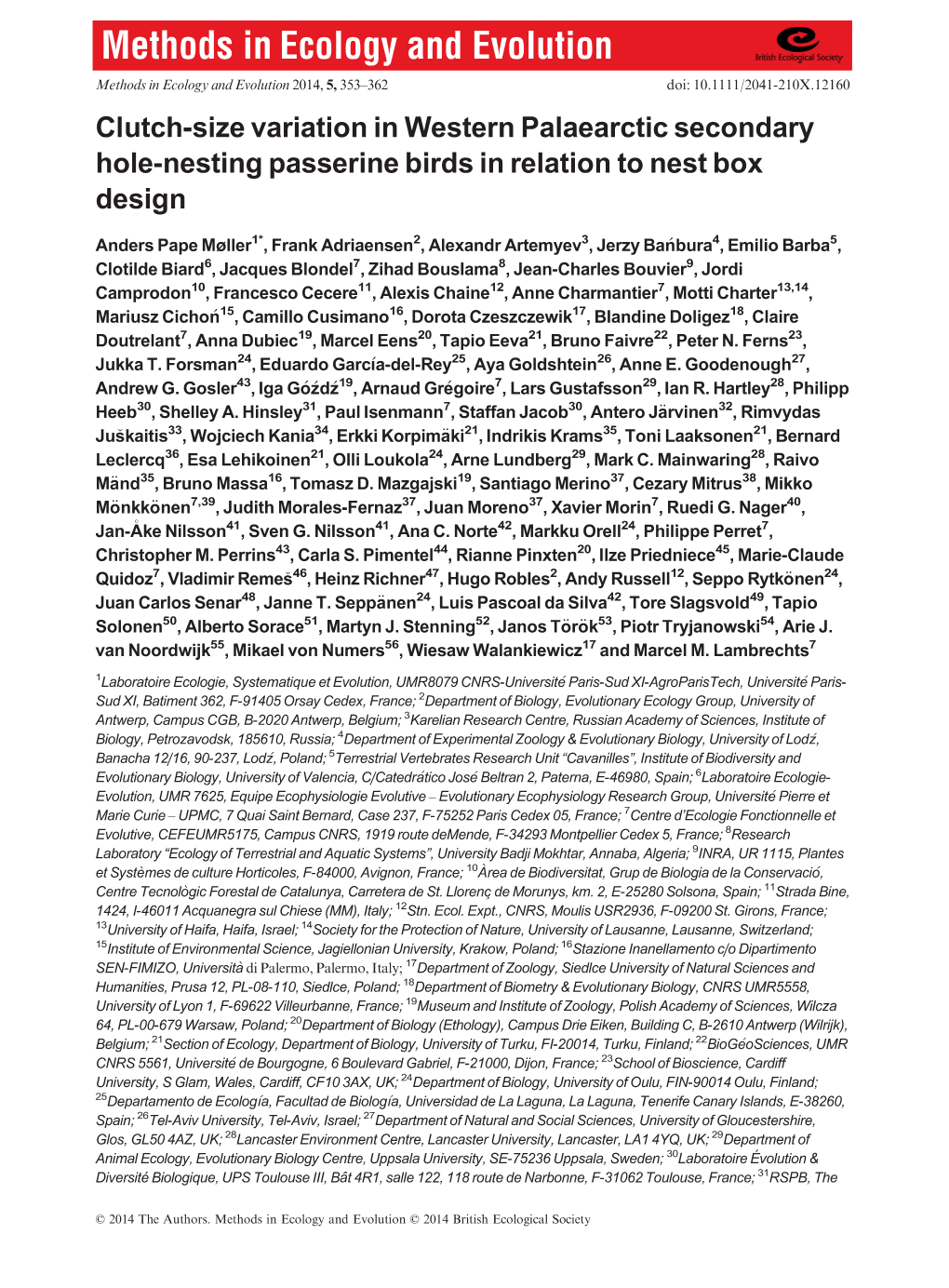 Clutch-Size Variation in Western Palaearctic Secondary Hole-Nesting Passerine Birds in Relation to Nest Box Design