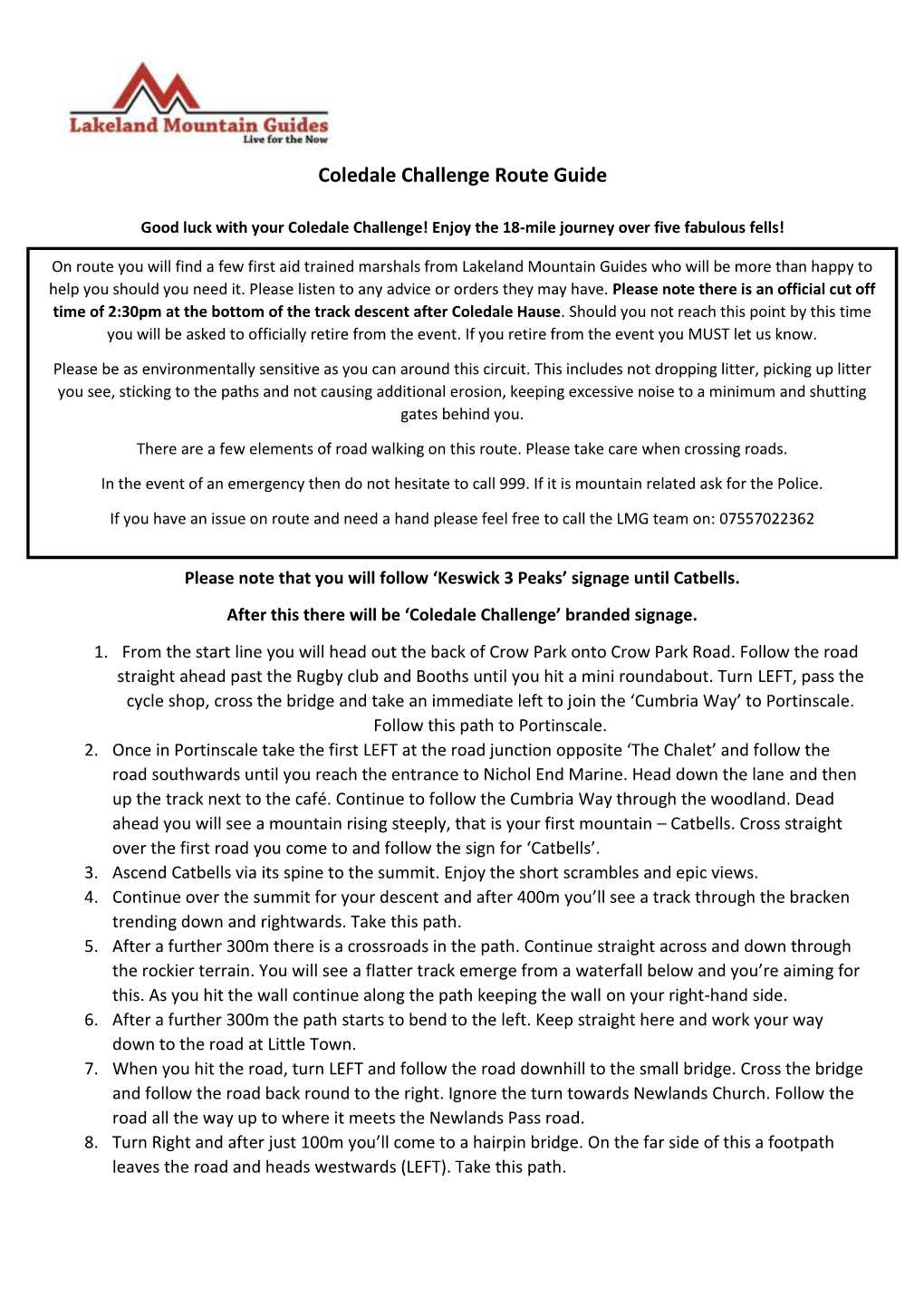 Coledale Challenge Route Guide