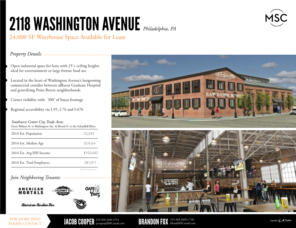 2118 WASHINGTON AVENUE Philadelphia, PA 24,000 SF Warehouse Space Available for Lease