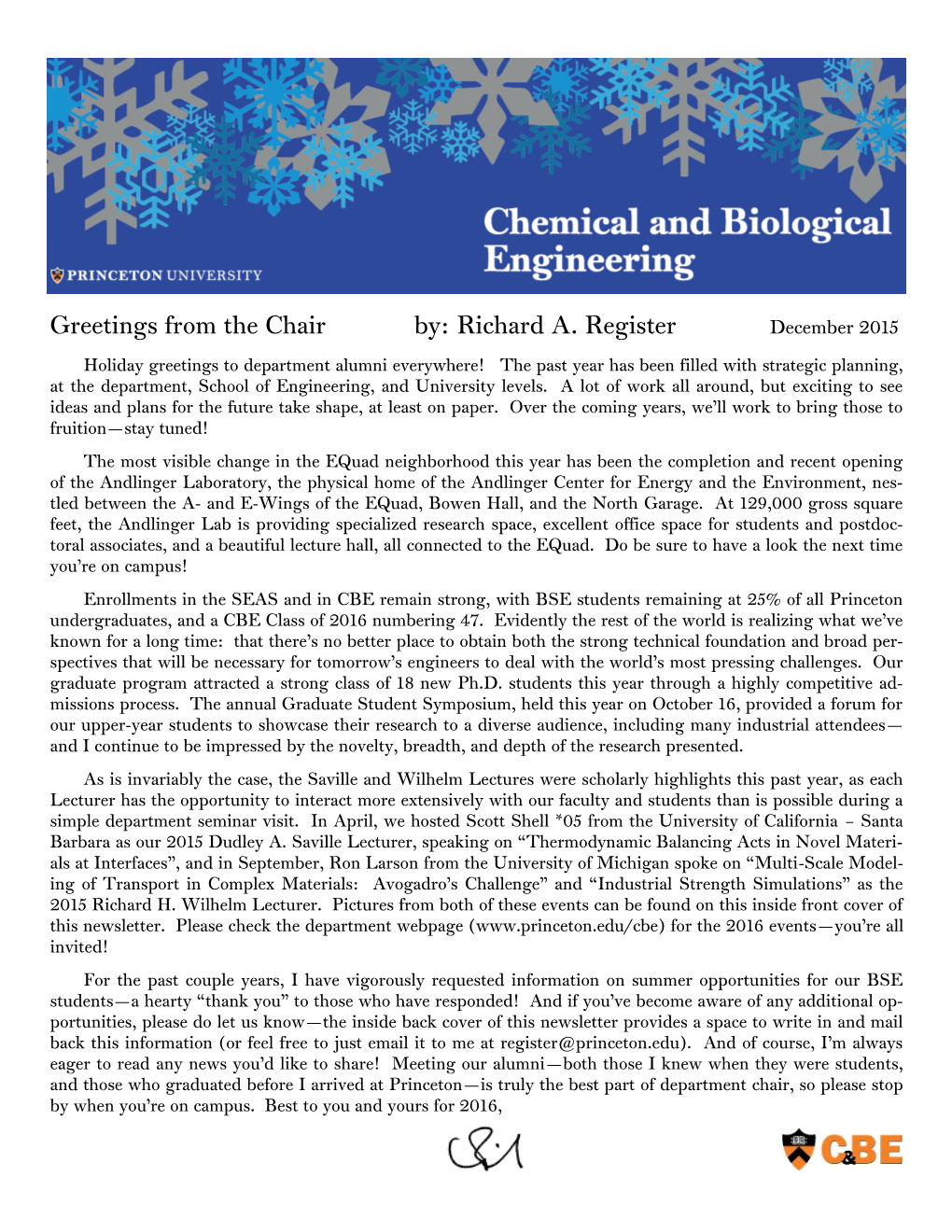 Greetings from the Chair By: Richard A. Register December 2015