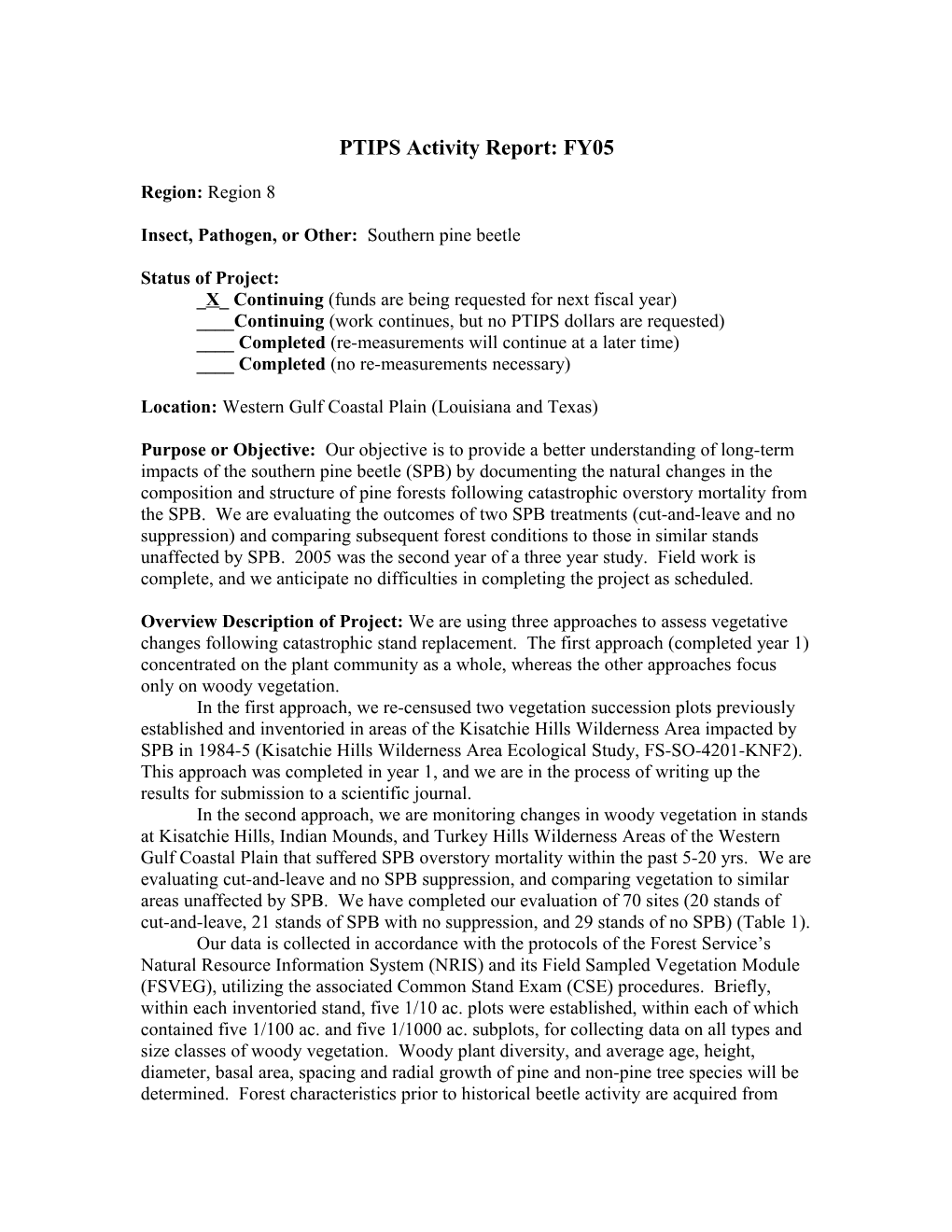 PTIPS Activity Report: FY05