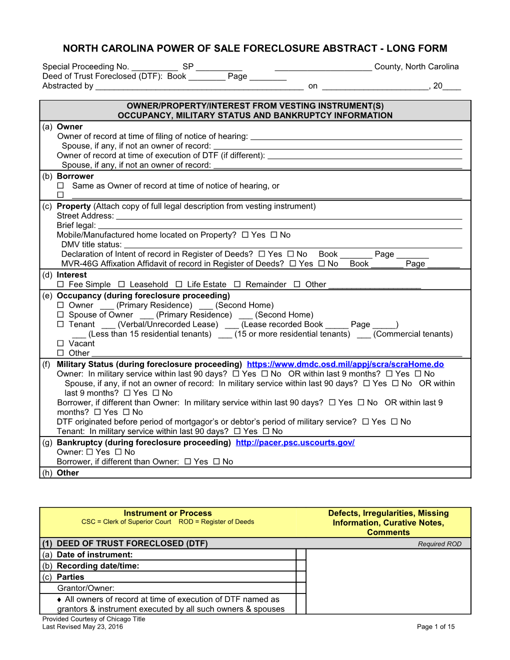 Foreclosure Abstract - Long Form