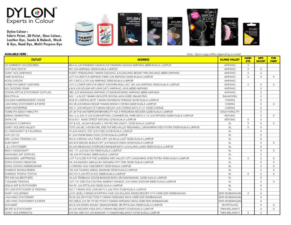 Dylon Range Differs Depending on Outlet