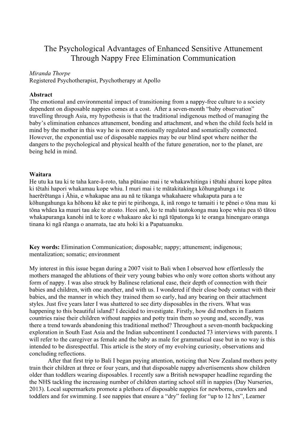 The Psychological Advantages of Enhanced Sensitive Attunement Through Nappy Free Elimination Communication